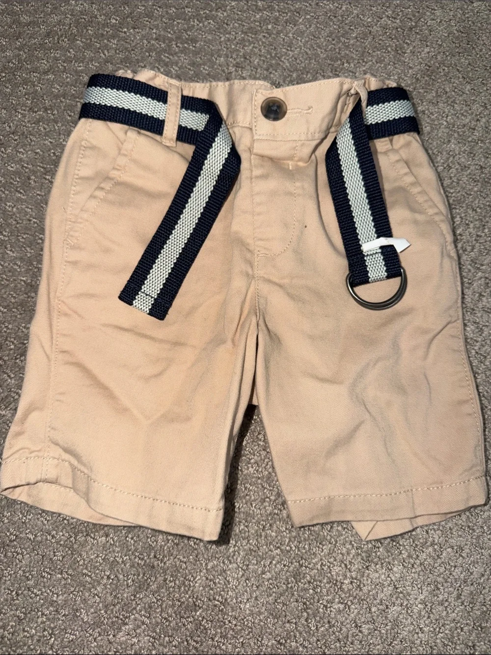 The Children's Place Beige Shorts with Navy & White Stripe Belt